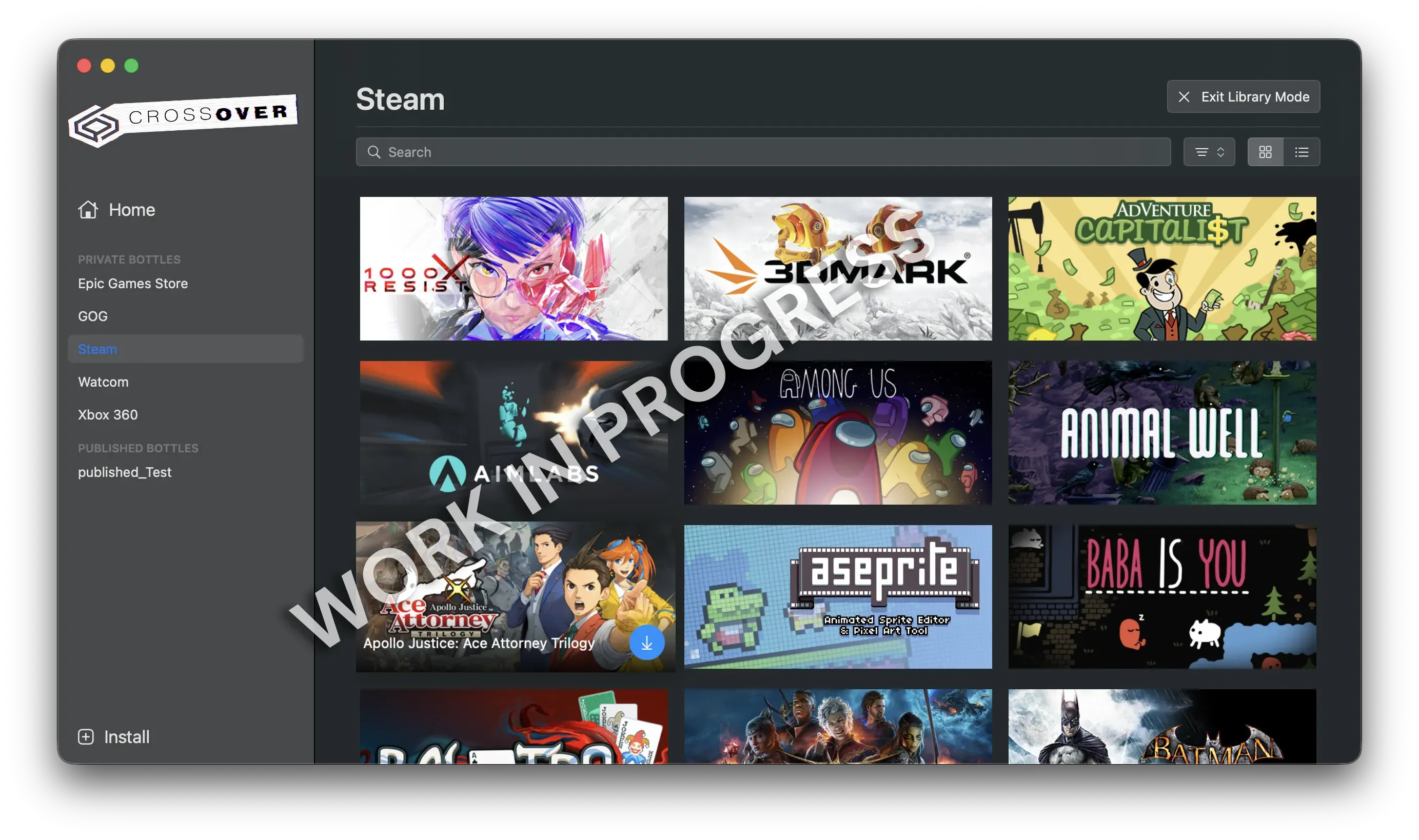Screenshot of CrossOver